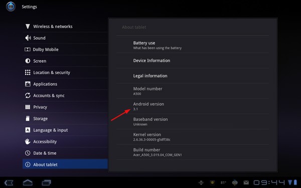 Acer, Iconia Tab, A500, Android 3.1, , 