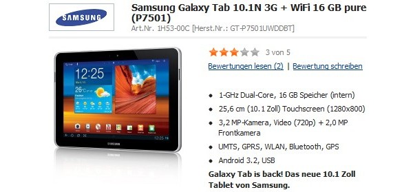 Samsung, Galaxy Tab 10.1N, Germany