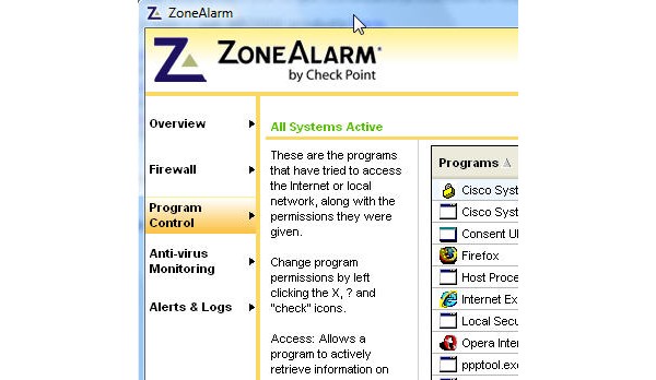 Zone Alarm firewall