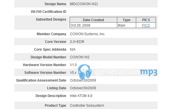 COWON, W2, MID, Atom