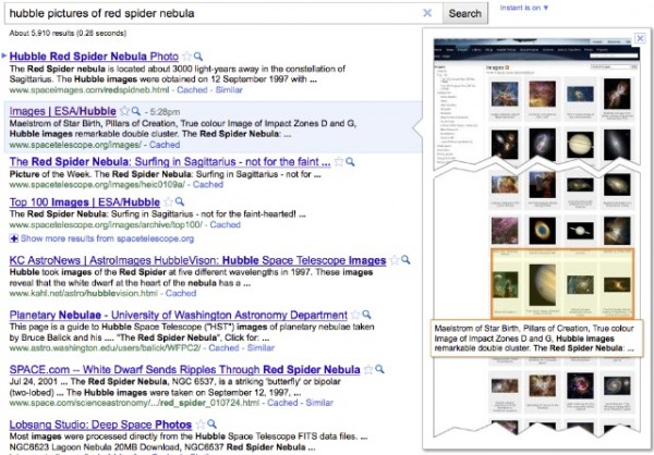 В поиске Google появится мгновенный предпросмотр искомых сайтов