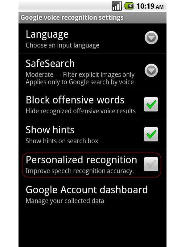 Voice Search, Android,  