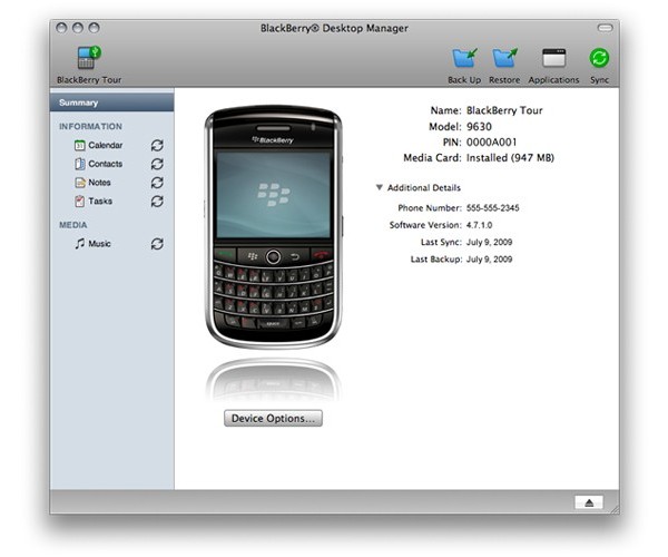 BlackBerry Desktop Manager, RIM, Mac OS