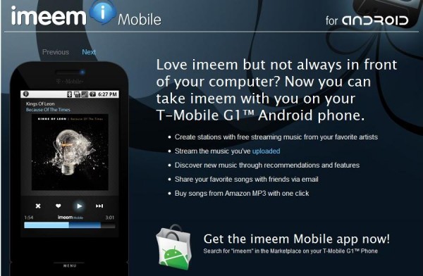 imeem, iPhone, T-Mobile G1, , , 