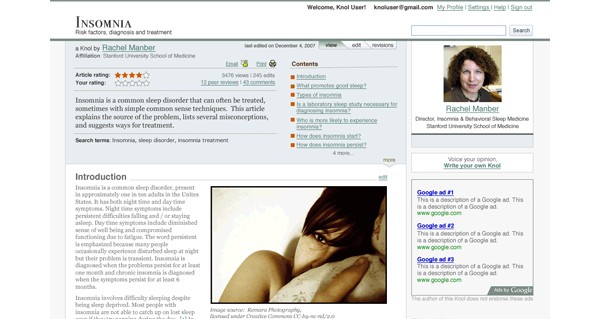 Google Knol - Insomnia Article
