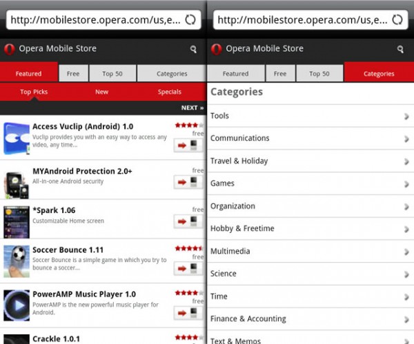 Opera, app store, application, , Android, BlackBerry, Palm, Symbian, Windows Mobile