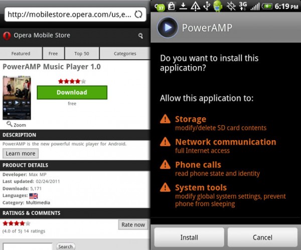 Opera, app store, application, приложения, Android, BlackBerry, Palm, Symbian, Windows Mobile