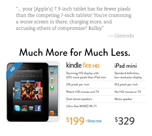 Amazon, Kindle Fire HD, iPad mini