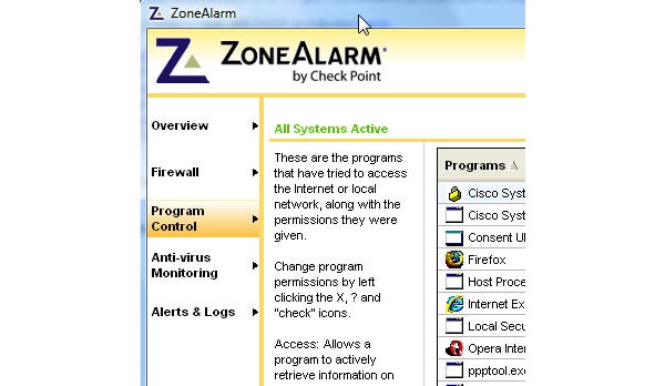 ZoneAlarm, firewall, Vista