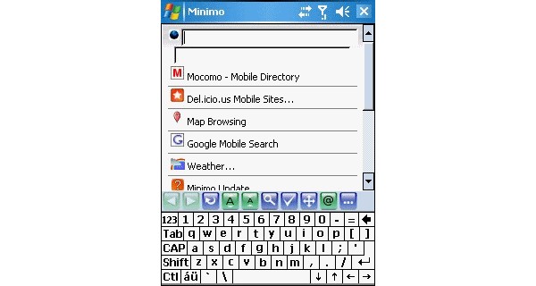 Интерфейс мобильного браузера Minimo