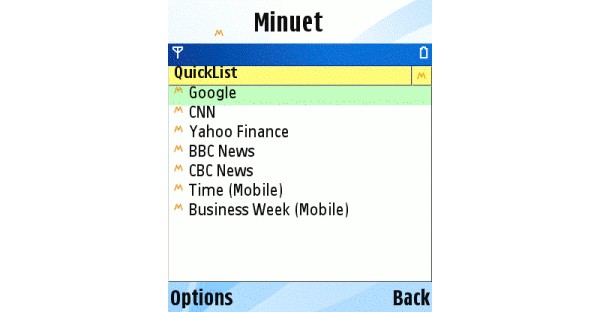 Интерфейс мобильного браузера Minuet