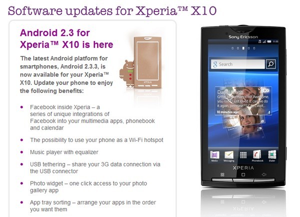 Sony Ericsson, Xperia, X10, Android, 2.3.3, Gingerbread, update, 